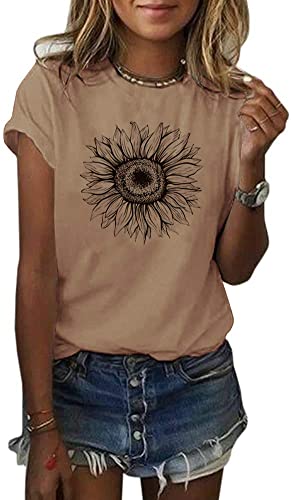 Cicy Bell Damen Sonnenblumen T Shirt Sommer Kurzarm Niedlich Grafik Lose T-Shirts Für Damen Tops von Cicy Bell