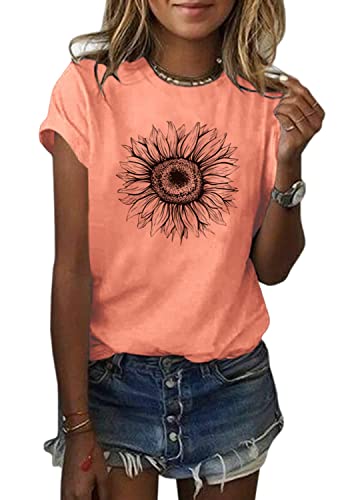 Cicy Bell Damen Sonnenblumen T Shirt Sommer Kurzarm Niedlich Grafik Lose T-Shirts Für Damen Tops von Cicy Bell