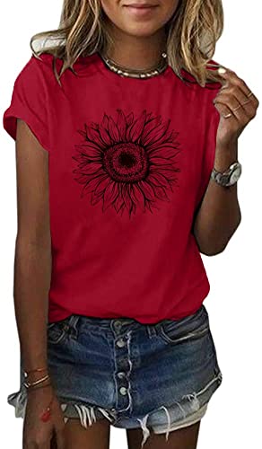 Cicy Bell Damen Sonnenblumen T Shirt Sommer Kurzarm Niedlich Grafik Lose T-Shirts Für Damen Tops von Cicy Bell