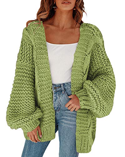 Cicy Bell Damen-Strickjacke mit offener Vorderseite, grobstrick mit langen Ärmeln, Oversized - Grün - Groß von Cicy Bell