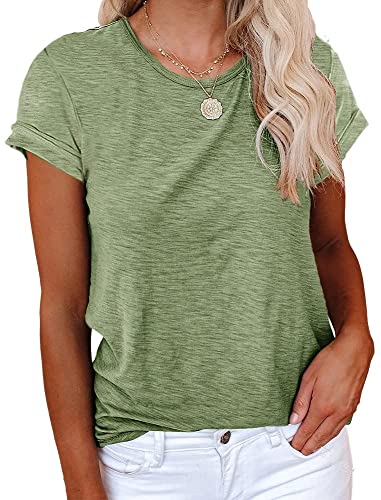 Cicy Bell Damen T-Shirt Elegant Sommer Basic t-Shirts Casual Rundhals Klamotten Tops Armeegrün XL von Cicy Bell