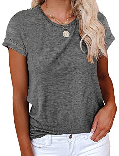 Cicy Bell Damen T-Shirt Elegant Sommer Basic t-Shirts Casual Rundhals Klamotten Tops Dunkelgrau S von Cicy Bell