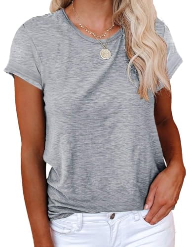 Cicy Bell Damen T-Shirt Elegant Sommer Basic t-Shirts Casual Rundhals Klamotten Tops Grau M von Cicy Bell