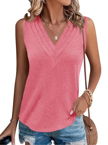Cicy Bell Damen V-Ausschnitt Ärmellos Tank Tops Oberteile Sommer Casual Blusen Elegant T Shirt Lässig Locker Fit Tops Rosa XXL von Cicy Bell