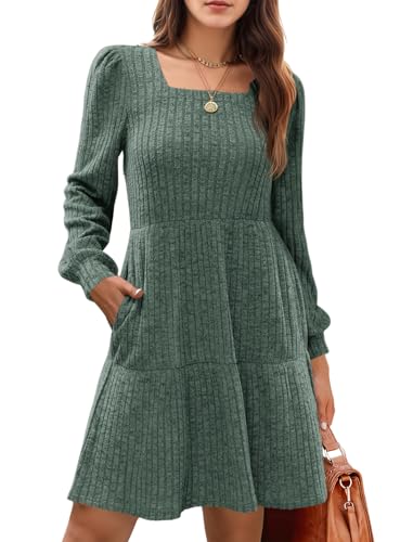 Cicy Bell Freizeitkleider für Damen Pulloverkleid Langarm A-Linie Quadratischer Ausschnitt Knielang Pullikleid Casual Babydoll Herbst Kleider,Armeegrün,XL Cicy Bell Freizeitkleider für Damen Pulloverkleid Langarm A-Linie Quadratischer Ausschnitt Knielang Pullikleid Casual Babydoll Herbst Kleider,Armeegrün,XL von Cicy Bell