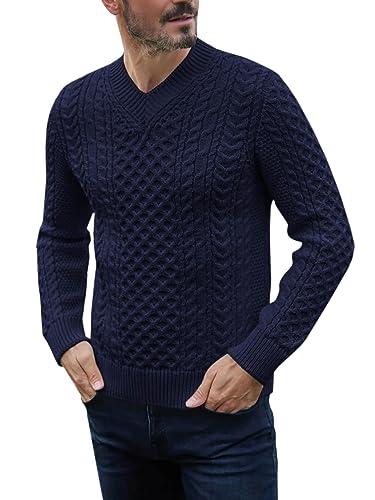 Cicy Bell Herren V Ausschnitt Pullover Langarm Male Basic Strickpullover Klassischer Feinstrick Sweater für Männer Dunkelblau L von Cicy Bell