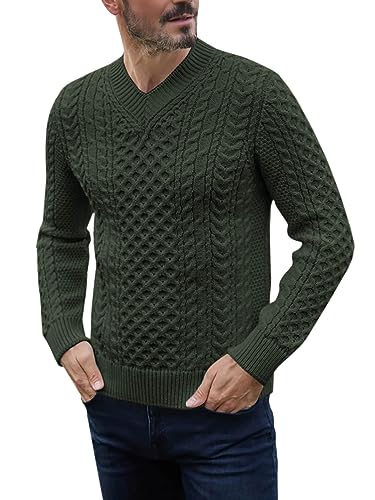 Cicy Bell Herren V Ausschnitt Pullover Langarm Male Basic Strickpullover Klassischer Feinstrick Sweater für Männer Military Green XXL von Cicy Bell