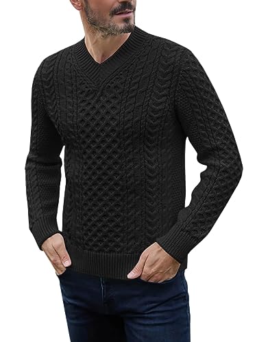 Cicy Bell Herren V Ausschnitt Pullover Langarm Male Basic Strickpullover Klassischer Feinstrick Sweater für Männer Schwarz L von Cicy Bell