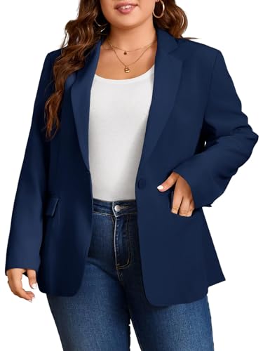 Cicy Bell Lässiger Damen-Blazer in Übergröße, vorne offen, langärmelig, für Arbeit, Büro, Marineblau, 3XL Große Größen von Cicy Bell