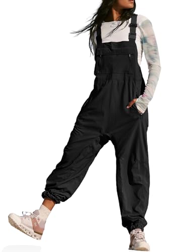 Cicy Bell Lässiger Damen-Cargo-Overall, lockere verstellbare Träger, Reißverschluss, Lätzchen, Jogger, Jumpsuits mit Taschen, Schwarz, Large von Cicy Bell