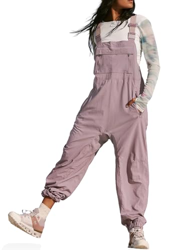 Cicy Bell Lässiger Damen-Cargo-Overall, lockere verstellbare Träger, Reißverschluss, Lätzchen, Jogger, Jumpsuits mit Taschen, Violett, Small von Cicy Bell