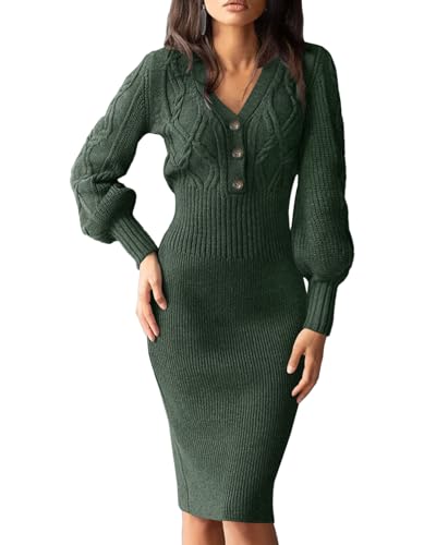Cicy Bell Pulloverkleid Damen Winter, Langarm, V-Ausschnitt, Elegant Kleid Herbstkleid Mit Knopf Winterkleid Knielang- Sexy Strickkleider Moderne Partykleid Damen Warm Lang Midikleid Dunkelgrün,L Cicy Bell Pulloverkleid Damen Winter, Langarm, V-Ausschnitt, Elegant Kleid Herbstkleid Mit Knopf Winterkleid Knielang- Sexy Strickkleider Moderne Partykleid Damen Warm Lang Midikleid Dunkelgrün,L von Cicy Bell