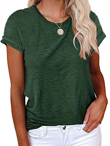 Cicy Bell T-Shirt Für Damen Sommer Kurzarm Oberteile Rundhals Casual Basic Shirts Tops Dunkelgrün L von Cicy Bell