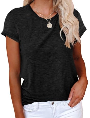 Cicy Bell T-Shirt Für Damen Sommer Kurzarm Oberteile Rundhals Casual Basic Shirts Tops Schwarz M von Cicy Bell
