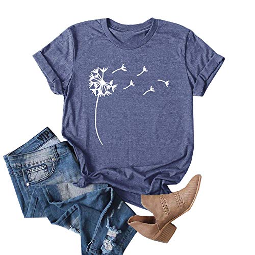 Cicy Bell T-Shirts für Damen Rundhals Pusteblume Drucken Tops Sommer Kurzarm Oberteile Blusen T Shirts Blau L von Cicy Bell