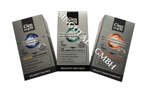 CIEN MEN Feuchtigkeitscreme 3er SET, Hydro Age, Hydro Sensitive, Hydro Energy, 3x50ml von Cien