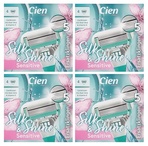 Cien 16 Ersatzklingen für LIDL SILK & SHINE SENSITIVE (ALTES MODELL 2024) 5-Klingen-Rasiersystem (4 x 4 Stück) von Cien