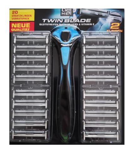 Cien MEN Twin Blade 20 Ersatzklingen in neuer Qualität, Gleitstreifen mit Aloe Vera & Vitamin E von Cien