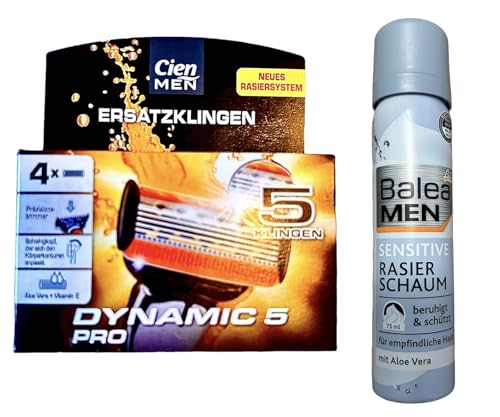 Cien Men Lidl Ersatzklingen Dynamic 5 Lidl Rasierklingen 4 Stück + Rasierschaum Sensitiv 75ml von Cien