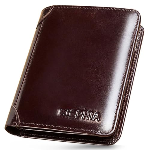 Ciephia RFID-blockierende, dreifach gefaltete Echtleder-Brieftaschen für Herren, Vintage, dünn, kurz, multifunktional, Kreditkartenhalter, Geldklammern mit 2 Ausweis-Fenstern, Geschenk für Männer, Öl von Ciephia