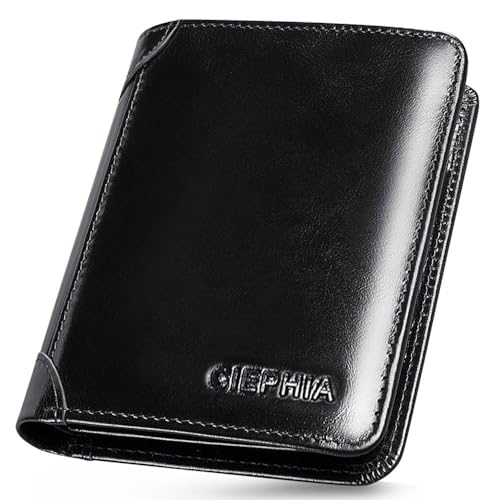 Ciephia RFID-blockierende, dreifach gefaltete Echtleder-Brieftaschen für Herren, Vintage, dünn, kurz, multifunktional, Kreditkartenhalter, Geldklammern mit 2 Ausweis-Fenstern, Geschenk für Männer, von Ciephia