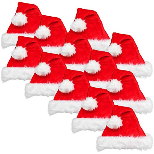 Ciffre 12 Stück im Set Weihnachtsmütze Nikolausmütze Winter Mütze Mützen Nikolaus Santa Rot Plüsch Dicker Fellrand 56-58cm Kopfumfang von Ciffre