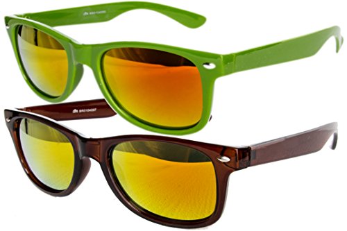 Ciffre 2 er Set EL-Sunprotect® Sonnenbrille Nerdbrille Brille Nerd Feuer Verspiegelt Grün + Braun von Ciffre