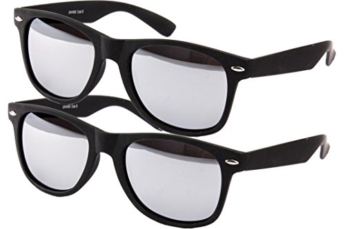 Ciffre 2 er Set EL-Sunprotect® Sonnenbrille Nerdbrille Brille Nerd Matt Gummiert Schwarz Silber Verspiegelt von Ciffre
