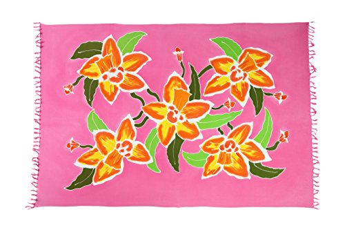 Ciffre 2 er Set Original Yoga Sarong Pareo Wickelrock Strandtuch Rund ca 170cm x 110cm Handtuch Schal Kleid Wickeltuch Wickelkleid Handmade Flower Hibiskus Pink von Ciffre