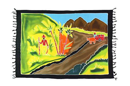 Ciffre 2 er Set Original Yoga Sarong Pareo Wickelrock Strandtuch Rund ca 170cm x 1110cm Handtuch Schal Kleid Wickeltuch Wickelkleid Bali Landschaft - Handbemalt von Ciffre