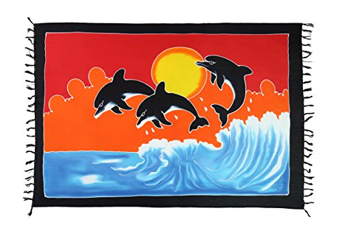 Ciffre 2 er Set Original Yoga Sarong Pareo Wickelrock Strandtuch Rund ca 170cm x 1110cm Handtuch Schal Kleid Wickeltuch Wickelkleid Delfin - Handbemalt von Ciffre