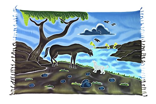 Ciffre 2 er Set Original Yoga Sarong Pareo Wickelrock Strandtuch Rund ca 170cm x 1110cm Handtuch Schal Kleid Wickeltuch Wickelkleid Handbemalt - Tier am Fluss von Ciffre