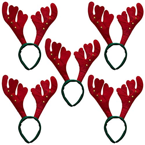 Ciffre 5 Stück im Set Haarreif Geweih Weihnachtsmütze Nikolausmütze Winter Elchgeweih mit Glöckchen Grün Rot von Ciffre