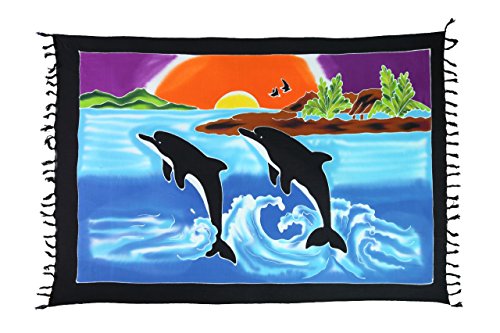Ciffre Original Yoga Sarong Pareo Wickelrock Strandtuch Rund ca 170cm x 1110cm Handtuch Schal Kleid Wickeltuch Wickelkleid Delfin Hawaii Südsee von Ciffre