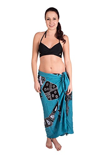 Ciffre Original Yoga Sarong Pareo Wickelrock Strandtuch Rund ca 170cm x 1110cm Handtuch Schal Kleid Wickeltuch Wickelkleid Gecko - Reptil Petrol Türkis von Ciffre