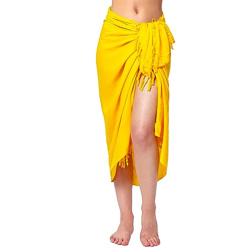 Ciffre Pareo Sarong Tuch Damen Herren - Wickelrock Strand - Strandtuch Blickdicht als Wickeltuch oder Handtuchkleid und Wickelkleid Unisex Frauen und Männer - mit Schnalle einfarbig Gelb von Ciffre