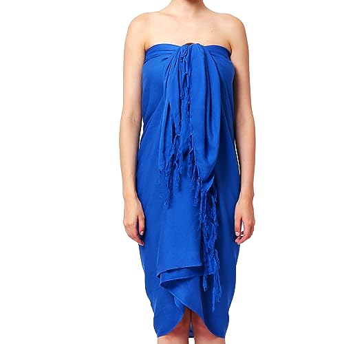 Ciffre Pareo Sarong Tuch Damen Herren - Wickelrock Strand - Strandtuch Blickdicht als Wickeltuch oder Handtuchkleid und Wickelkleid Unisex Frauen und Männer - mit Schnalle einfarbig Royal Blau von Ciffre