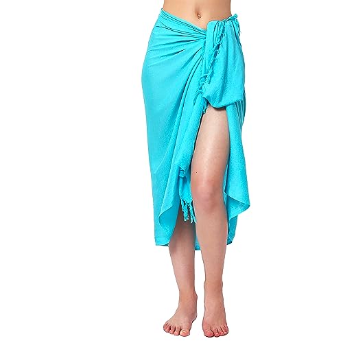 Ciffre Pareo Sarong Tuch Damen Herren - Wickelrock Strand - Strandtuch Blickdicht als Wickeltuch oder Handtuchkleid und Wickelkleid Unisex Frauen und Männer - mit Schnalle einfarbig Türkis Lagune von Ciffre