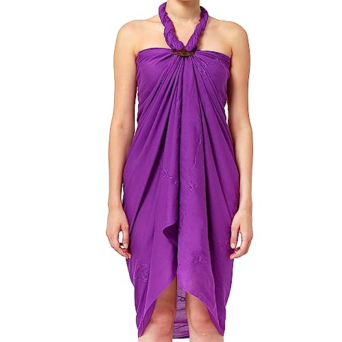 Ciffre Premium Sarong Pareo Wickelrock Strandtuch Lunghi Dhoti Schlicht Blickdicht Tolle Stickerei Hell Flieder Lila + Schnalle von Ciffre