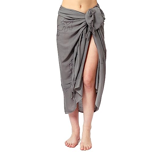 Ciffre Premium Sarong Pareo Wickelrock Strandtuch Lunghi Dhoti Schlicht Blickdicht Tolle Stickerei Hell Grau von Ciffre