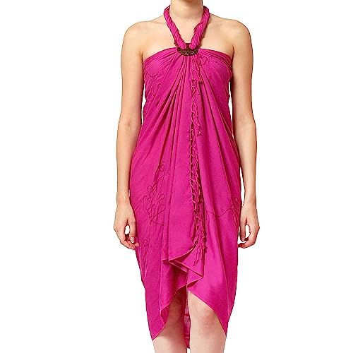 Ciffre Premium Sarong Pareo Wickelrock Strandtuch Lunghi Dhoti Schlicht Blickdicht Tolle Stickerei Pink + Schnalle von Ciffre