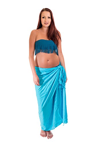 Ciffre Premium Sarong Pareo Wickelrock Strandtuch Lunghi Dhoti Schlicht Blickdicht Tolle Stickerei Uni Einfarbig Türkis von Ciffre