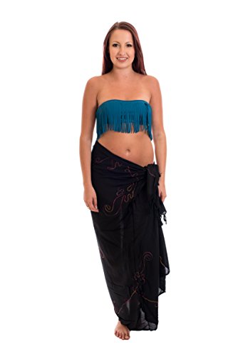 Ciffre Sarong Pareo Lunghi Dhoti Wickelrock Standtuch Halstuch Bunte Stickerei Schwarz von Ciffre