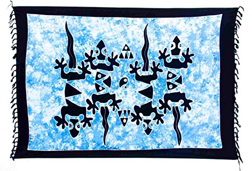 Ciffre Sarong Pareo Wickelrock Dhoti Lunghi Stickerei Strandtuch Türkis Schwarz Gecko von Ciffre