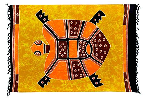 Ciffre Sarong Pareo Wickelrock Dhoti Lunghi Tuch Schildkröte Strandtuch Orange Gelb von Ciffre