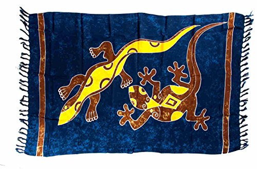 Ciffre Sarong Pareo Wickelrock Dhoti Lunghi Tuch Strandtuch Blau Gecko Batik Schal von Ciffre