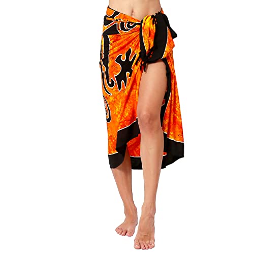 Ciffre Sarong Pareo Wickelrock Dhoti Lunghi Tuch Strandtuch Orange Schwarz Gecko Schal von Ciffre