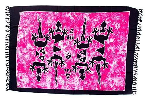 Ciffre Sarong Pareo Wickelrock Dhoti Lunghi Tuch Strandtuch Pink Schwarz Gecko Batik + Schnalle von Ciffre