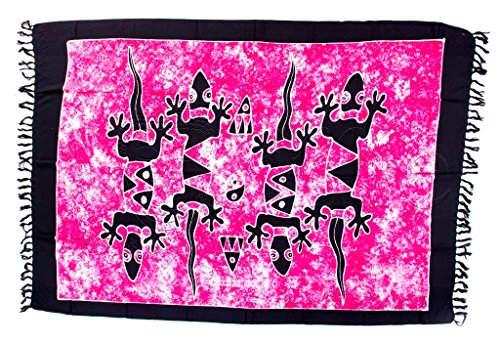 Ciffre Sarong Pareo Wickelrock Dhoti Lunghi Tuch Strandtuch Pink Schwarz Gecko Batik von Ciffre