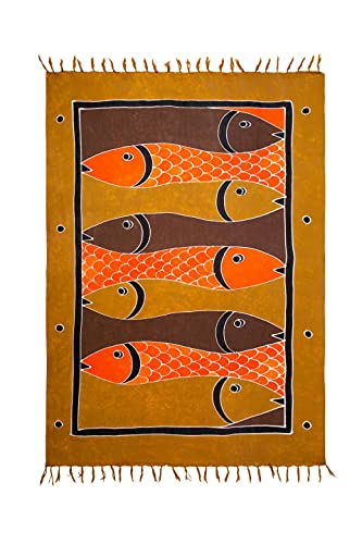 Ciffre Sarong Pareo Wickelrock Dhoti Lunghi Tuch Strandtuch Schal Fisch Gelb Töne Schal von Ciffre